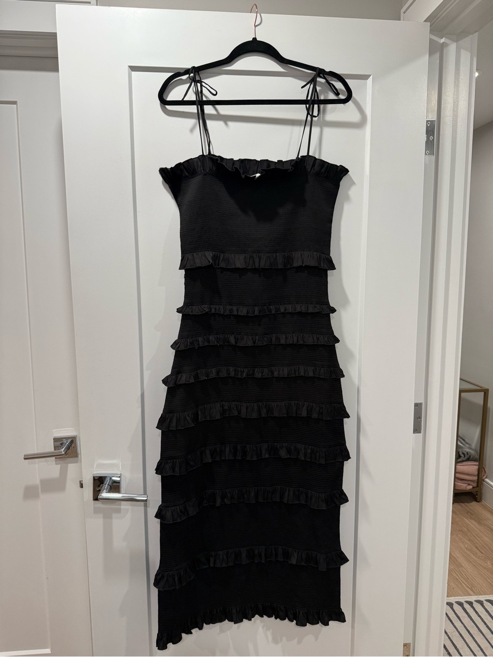 V. Chapman Black Tiered Ruffle Midi Dress